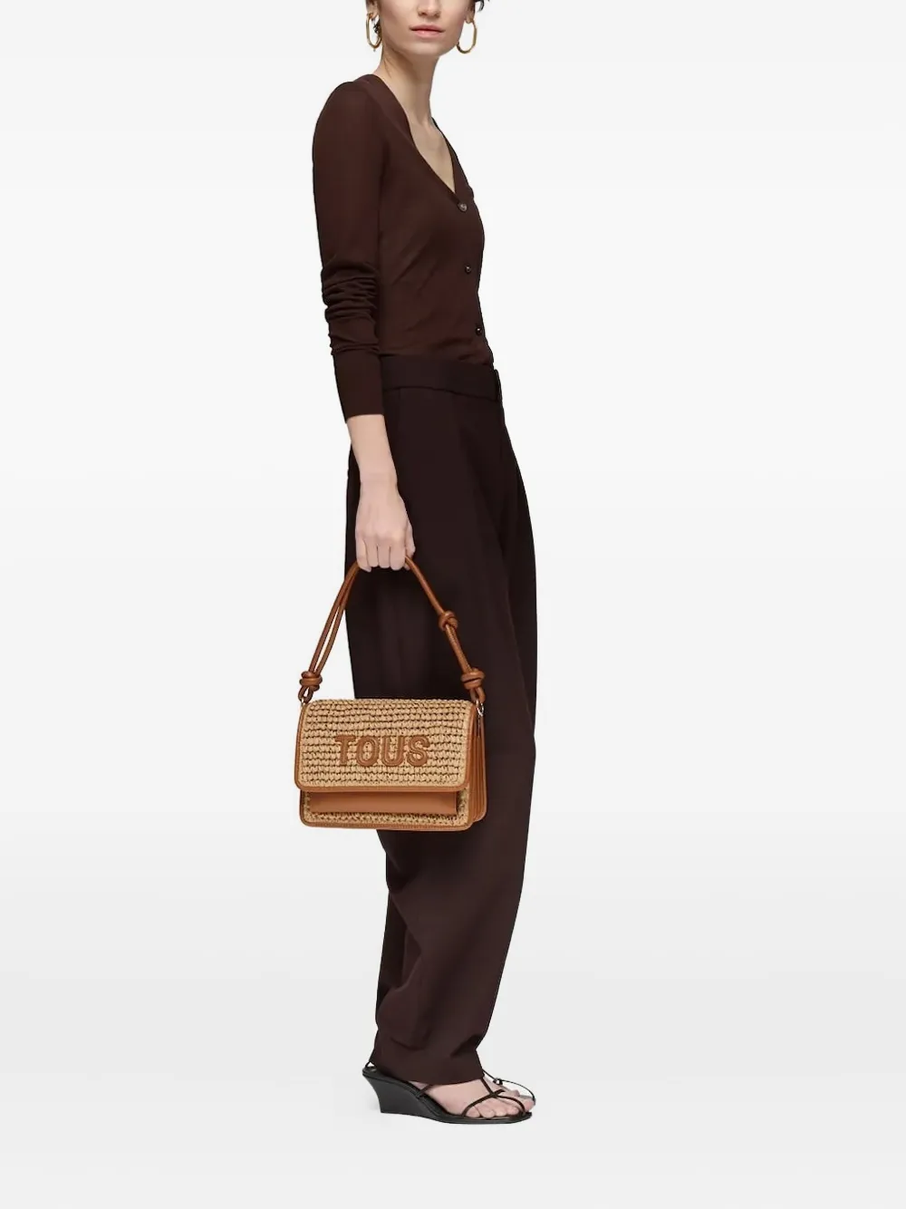 Tous Small Audree Raffia Crossbody Bag In Brown