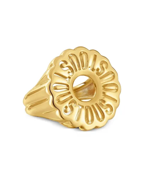 TOUS anillo de canalé con placa del logo