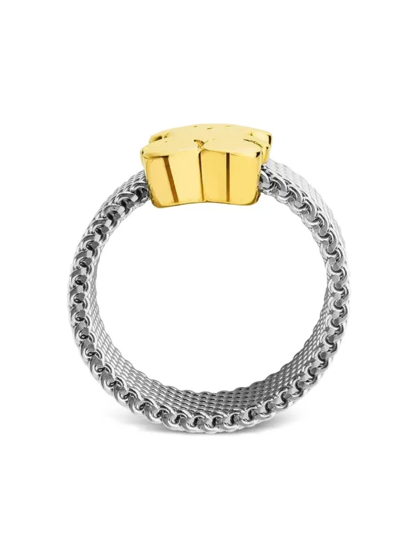 Ring Anillo Tous Malla Anillo Mesh De Acero Y Oro TOUS