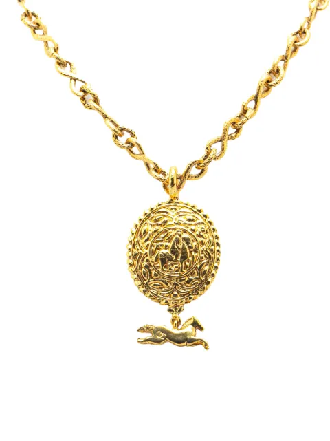 CHANEL Pre-Owned 1970-1980 Gold Plated Knight Horse Pendant Necklace costume necklace