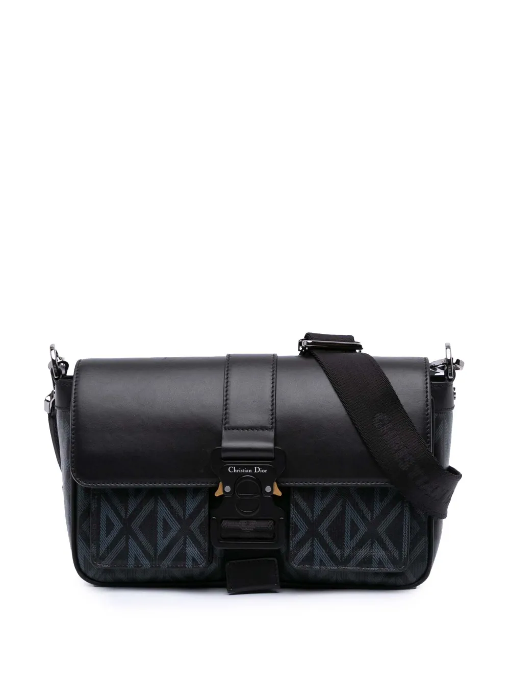 Christian Dior Pre-Owned 2022 Coated Canvas CD Diamond and Calfskin Hit The Road Messenger Bag crossbody bag | Black | Image 1