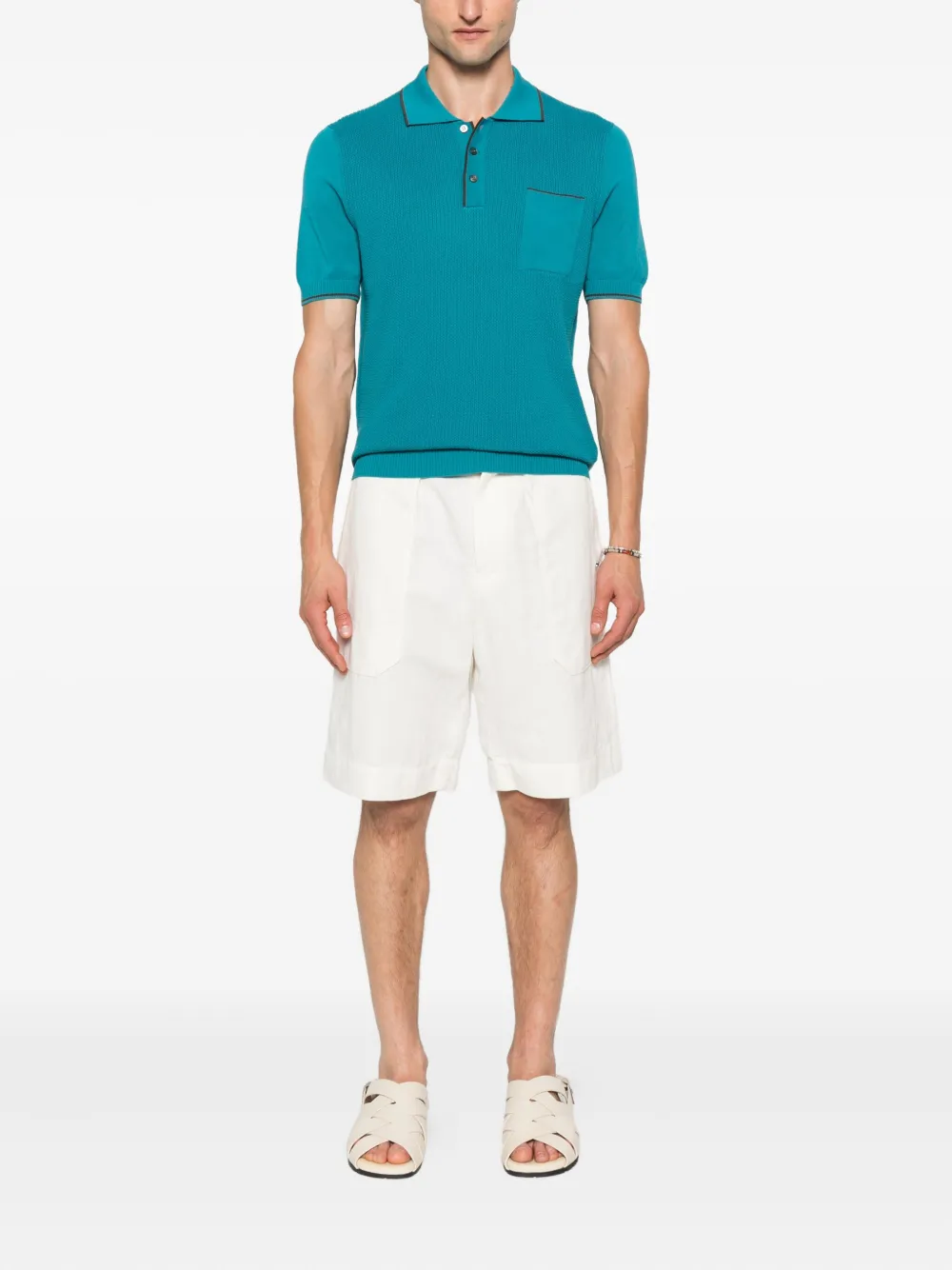 Gran Sasso Geribbeld poloshirt met zak - Blauw