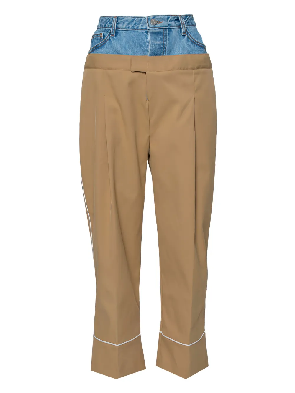 Dina Zaki denim-overlay trousers | Brown | Image 1