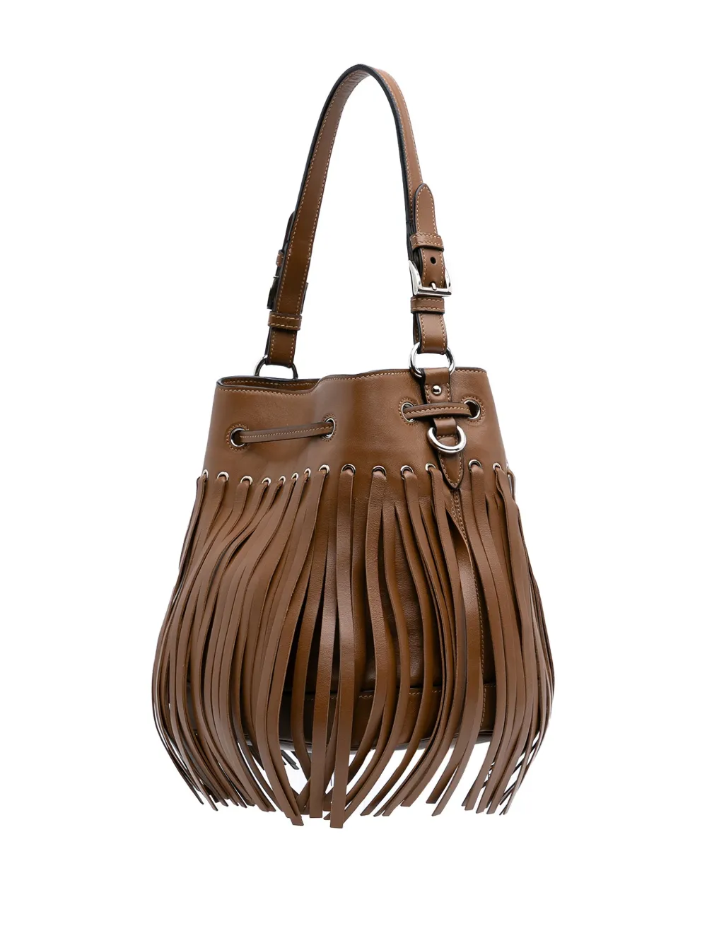 Pre-owned Prada 2000-2013 Soft Calf Fringe Bucket Bag Satchel