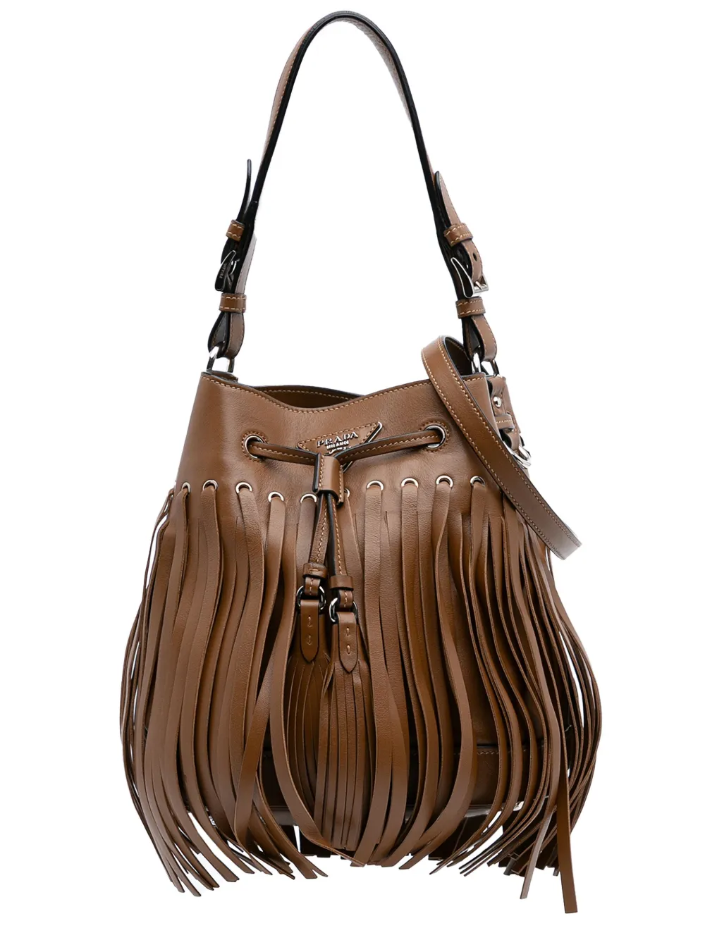 Prada Pre-Owned 2000-2013 Soft Calf Fringe Bucket Bag satchel | Brown | Image 1