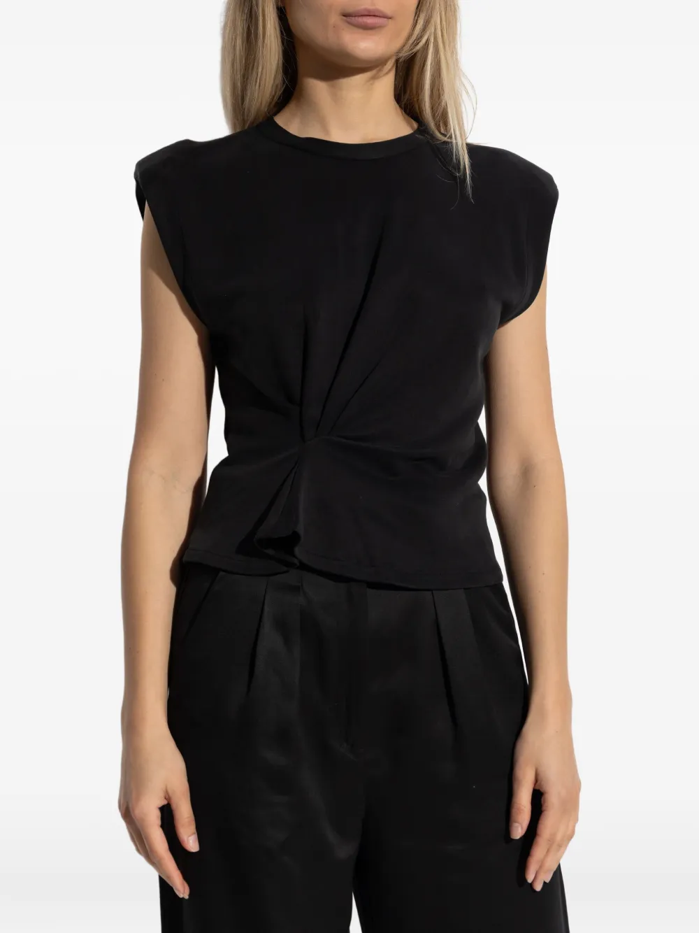 IRO Top met gedraaid detail en kapmouwen Zwart