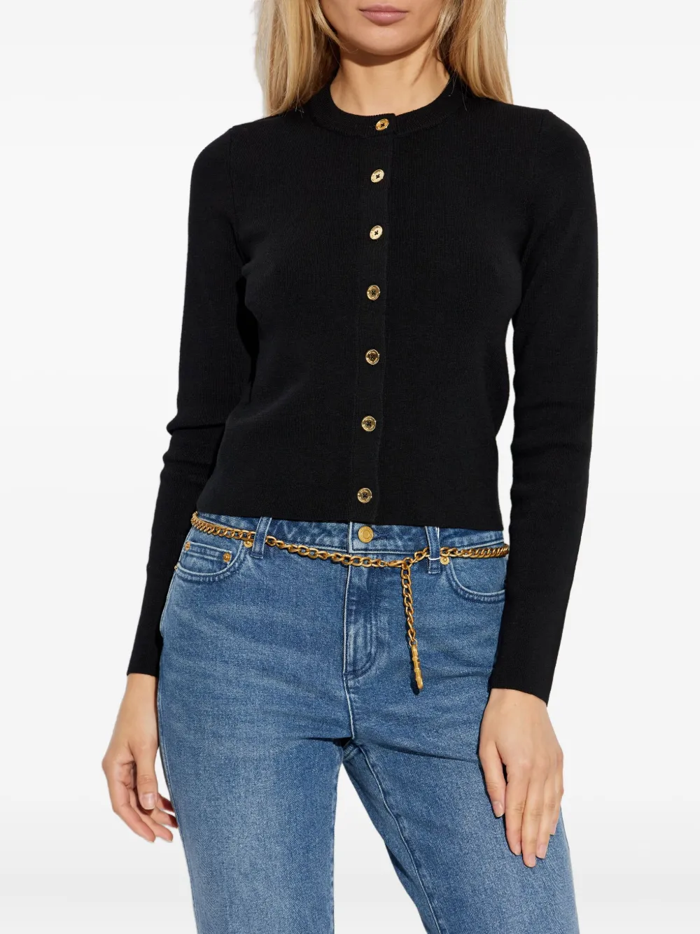 Michael Kors Geribbeld vest met gouden knopen Zwart