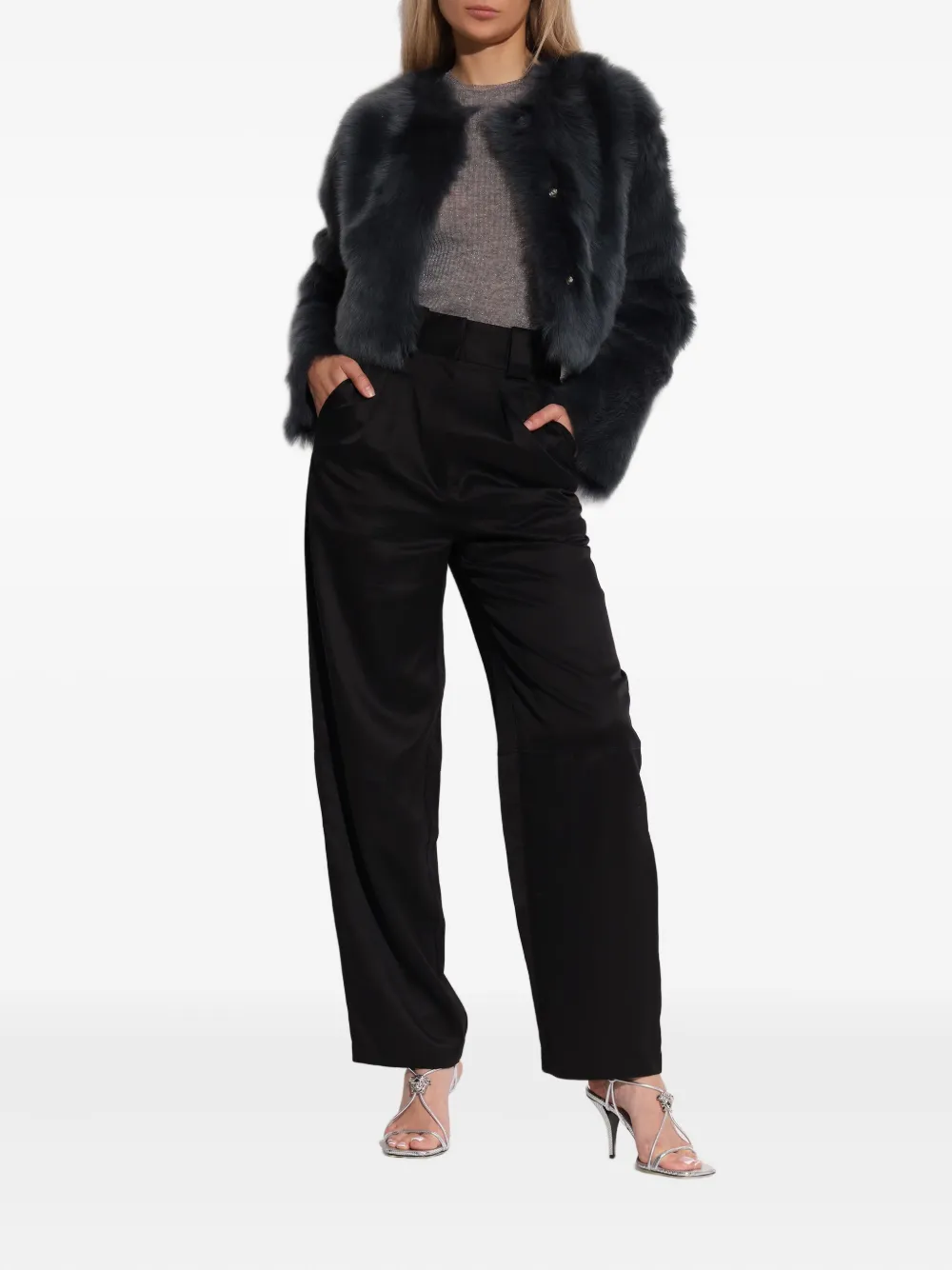 IRO sheepskin cropped jacket Zwart