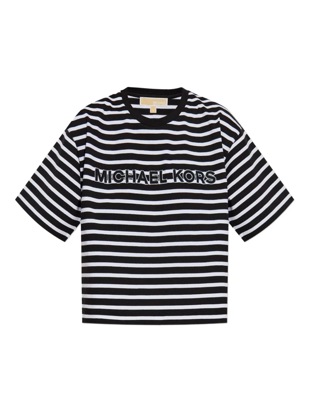 Michael Kors striped-pattern logo-patch T-shirt Zwart