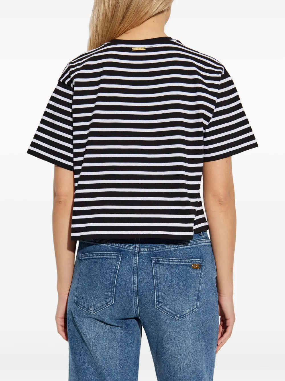 Michael Kors striped-pattern logo-patch T-shirt Zwart