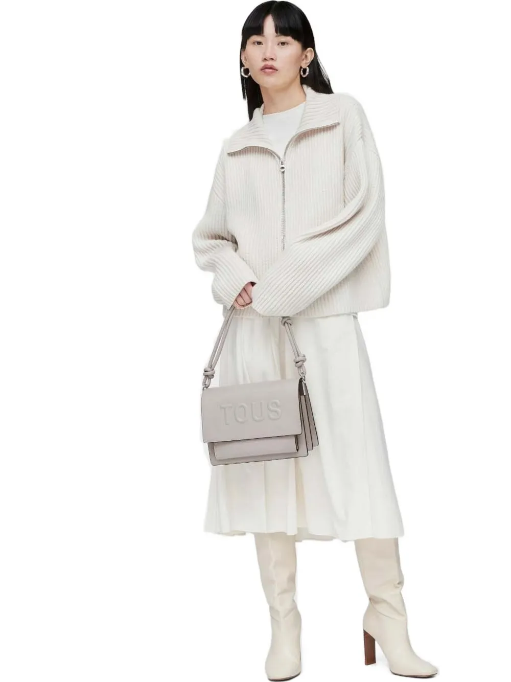 Tous Knotted-handle Embossed-logo Crossbody Bag In Gray