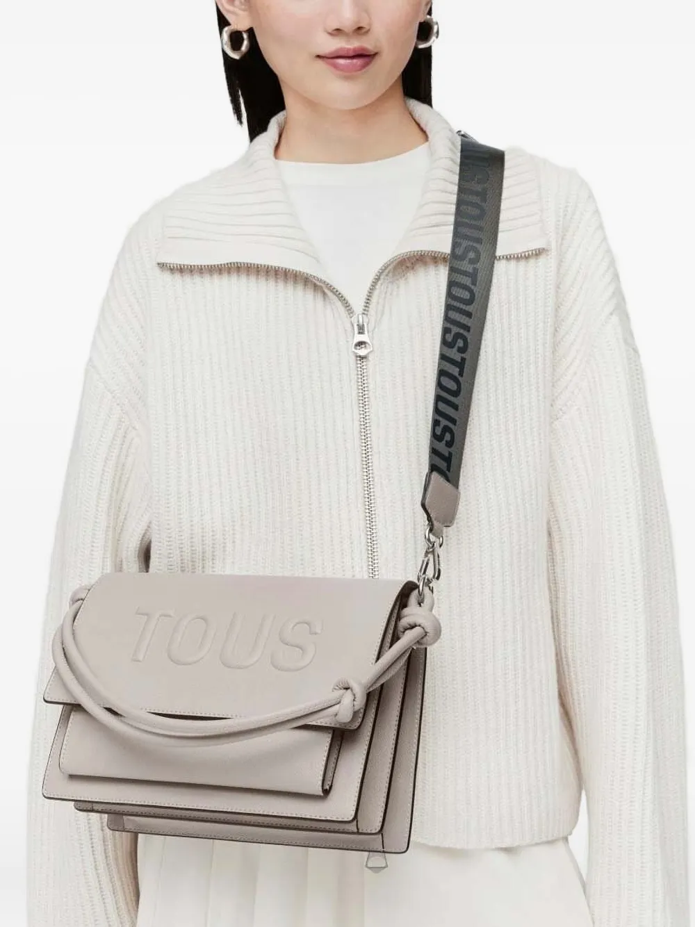 Tous Knotted-handle Embossed-logo Crossbody Bag In Gray