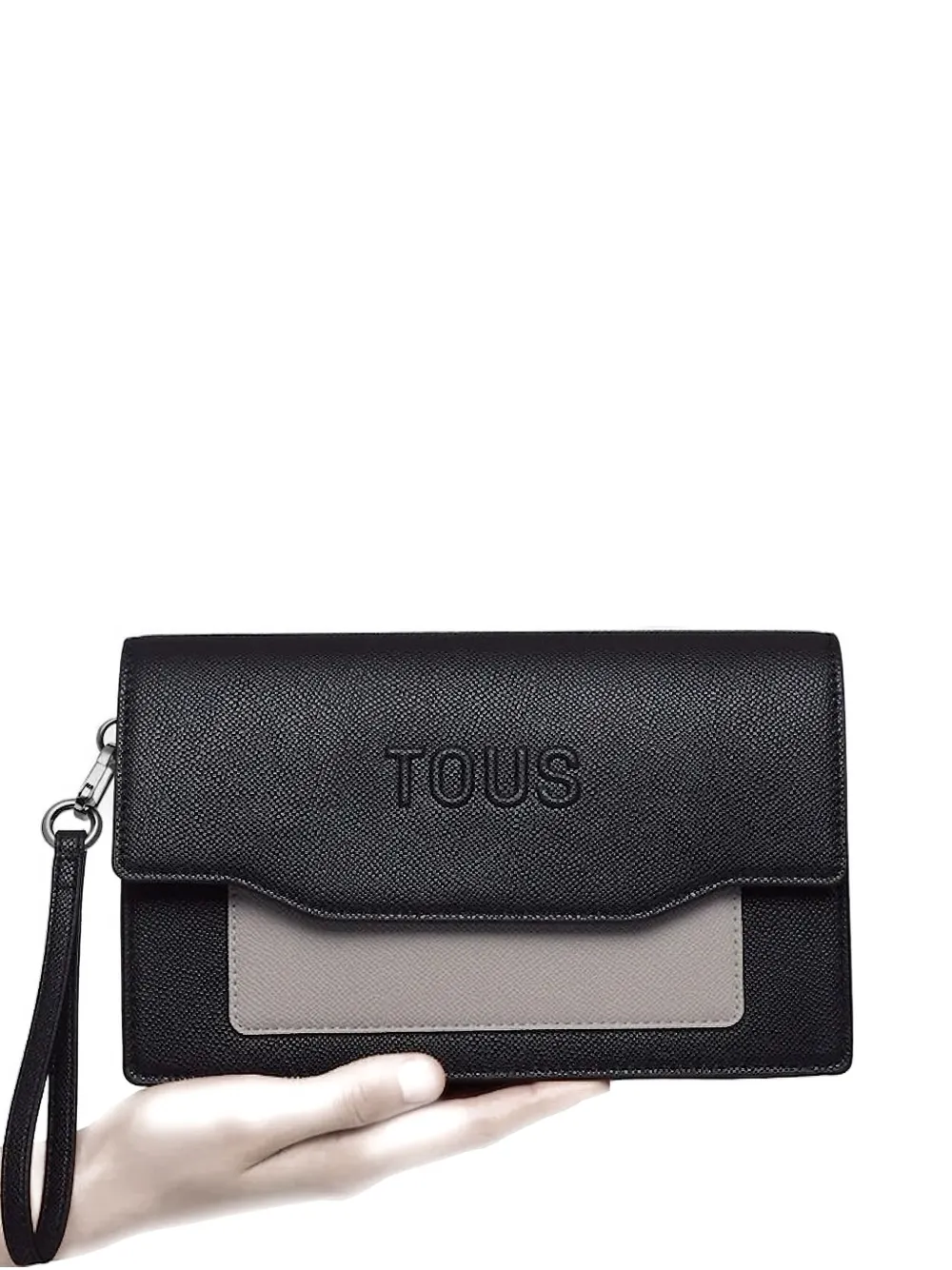 Tous Audree Saffiano Embossed-panel Clutch In Black