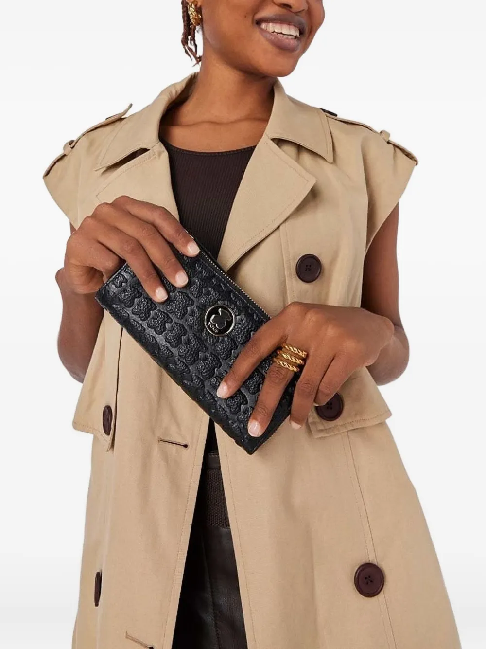 Tous Embossed Zip-around Wallet In Black