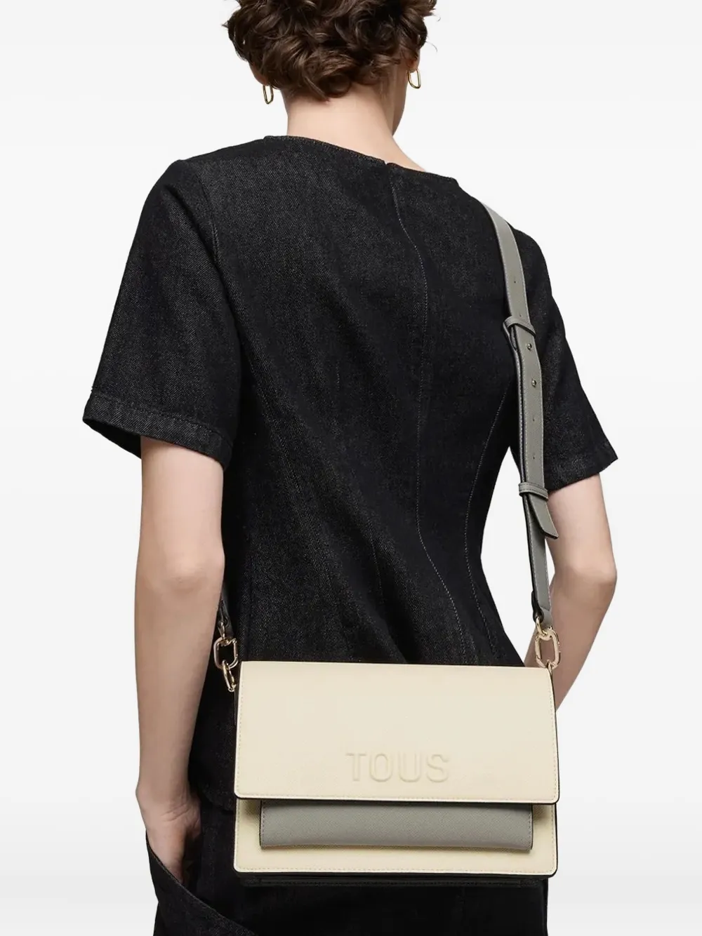 Tous Medium Audree Embossed-logo Two-tone Crossbody Bag In Neutral