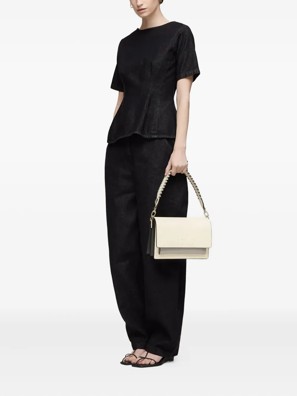 Tous Medium Audree Embossed-logo Two-tone Crossbody Bag In Neutral