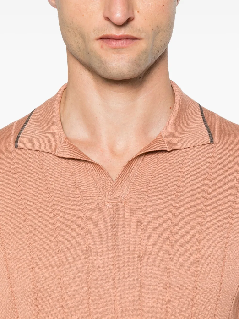 Gran Sasso Geribbeld T-shirt met polokraag Roze