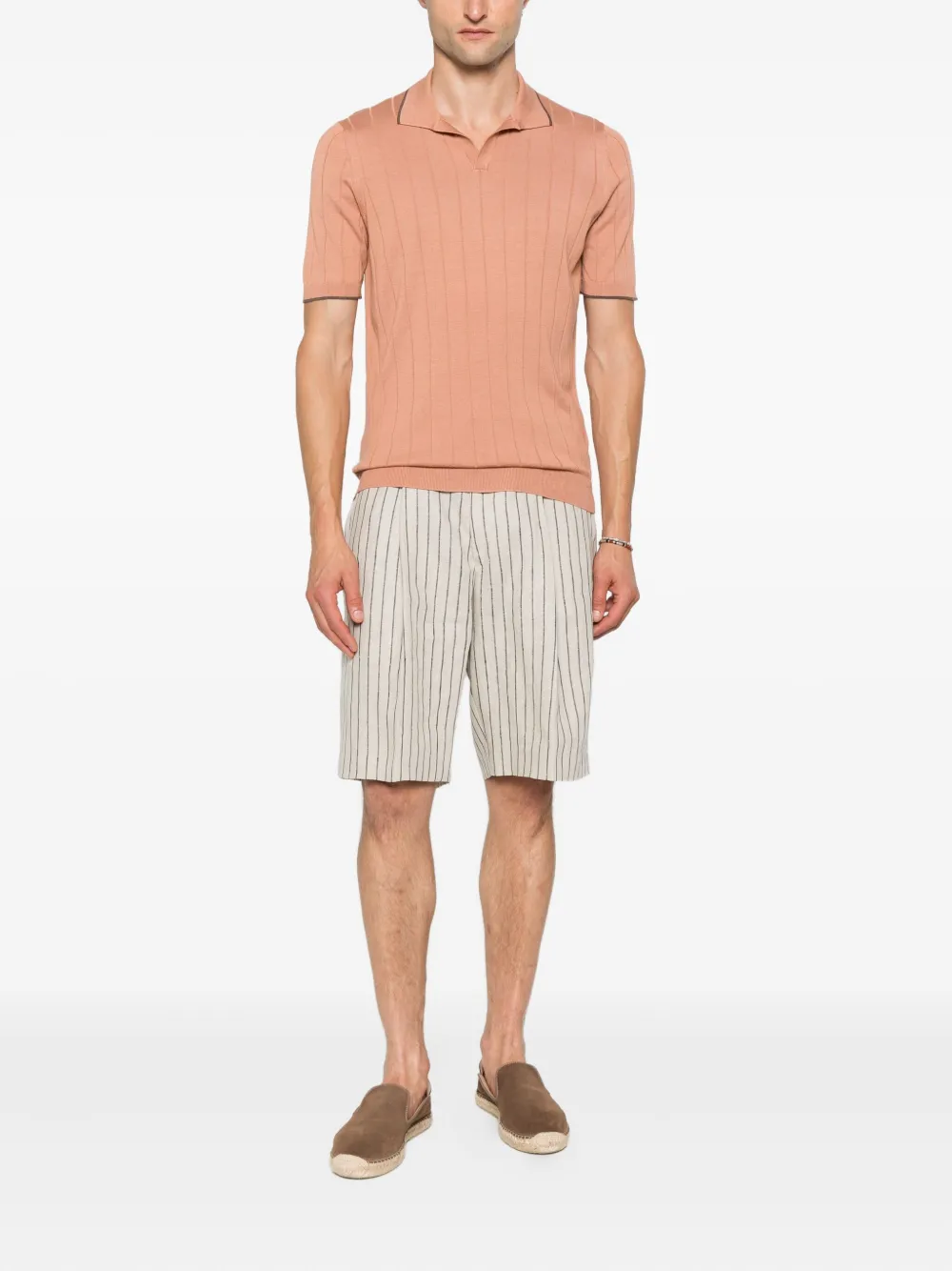 Gran Sasso Geribbeld T-shirt met polokraag - Roze
