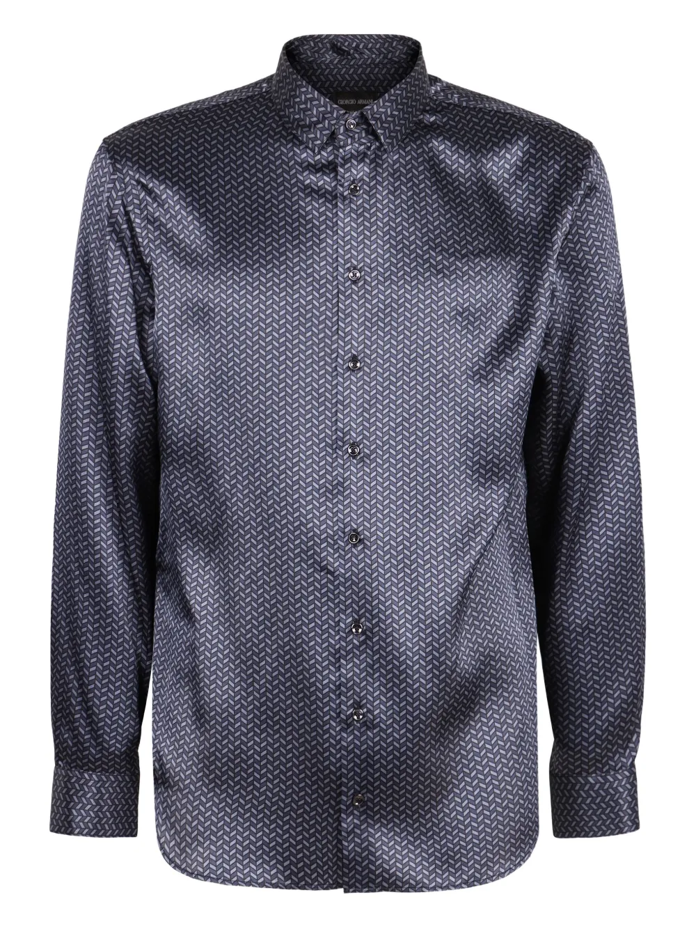 Giorgio Armani Printed Curved-hem Shirt In Blue