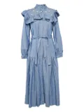 Poca & Poca pearl-embellished ruffled maxi dress - Blue