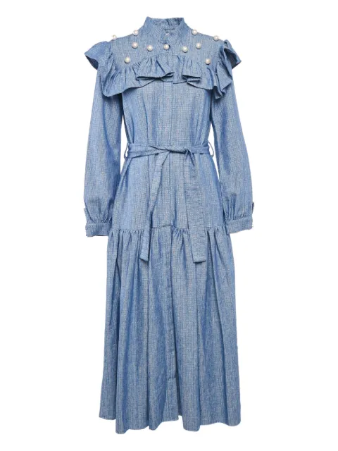 Poca & Poca pearl-embellished ruffled maxi dress