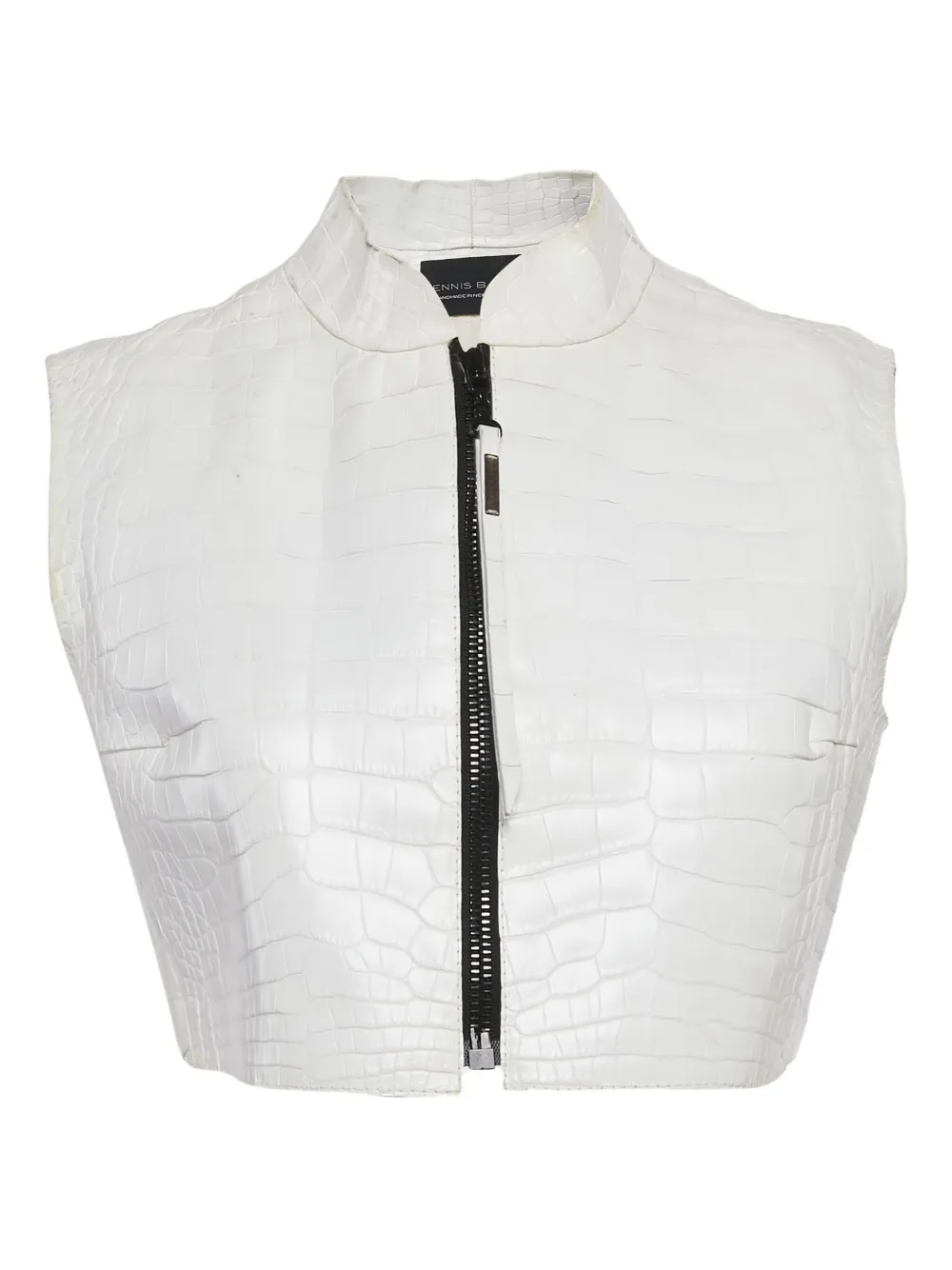 Dennis Basso crocodile-embossed leather zip vest | White | Image 1