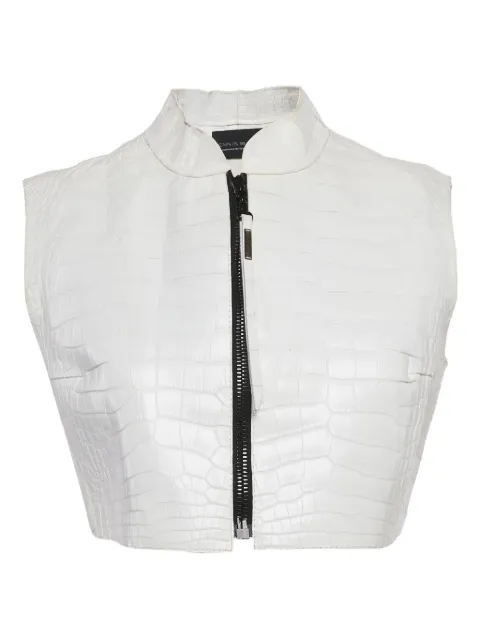 Dennis Basso crocodile-embossed leather zip vest