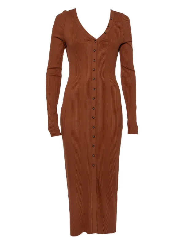 long brown ribbed dress SAME | Cuffed Ribbed Knit Dress | Brown