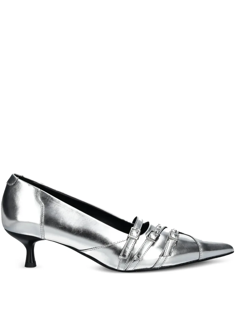 VAGABOND 50mm Lykke pointed-toe buckle pumps | Silver | Image 1