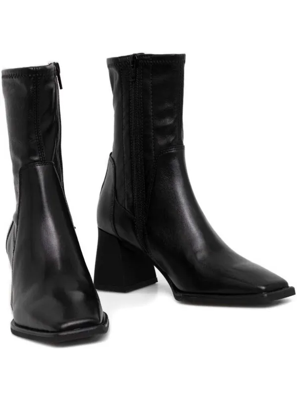 Black Leather Black Square Heel Boots Truffle Collection Block