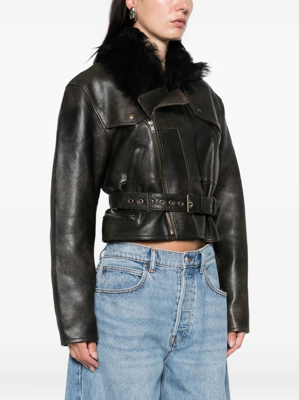 Alex Perry Fur Belted Jacket In Black