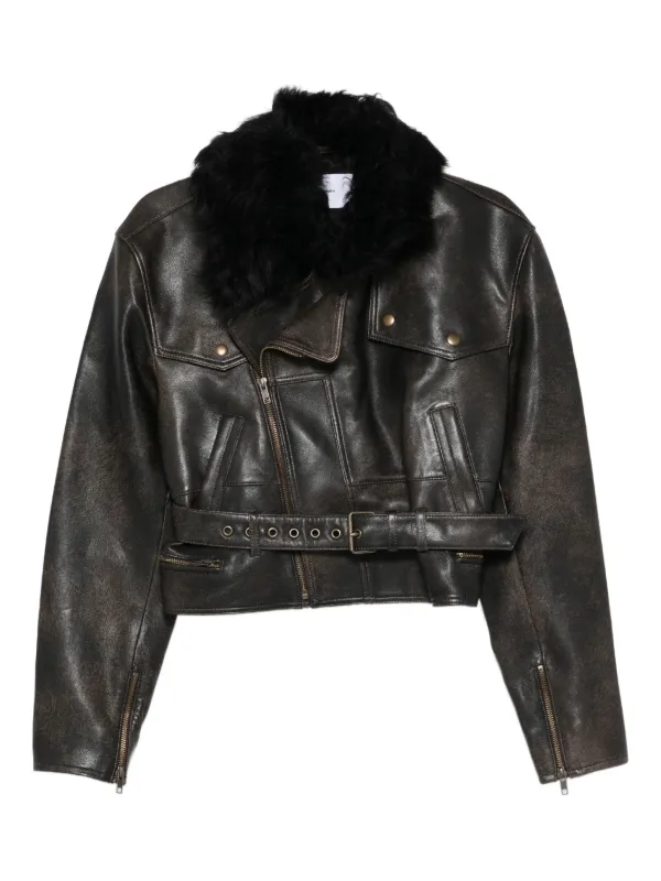 Alex Perry Fur Belted Jacket in Brown
