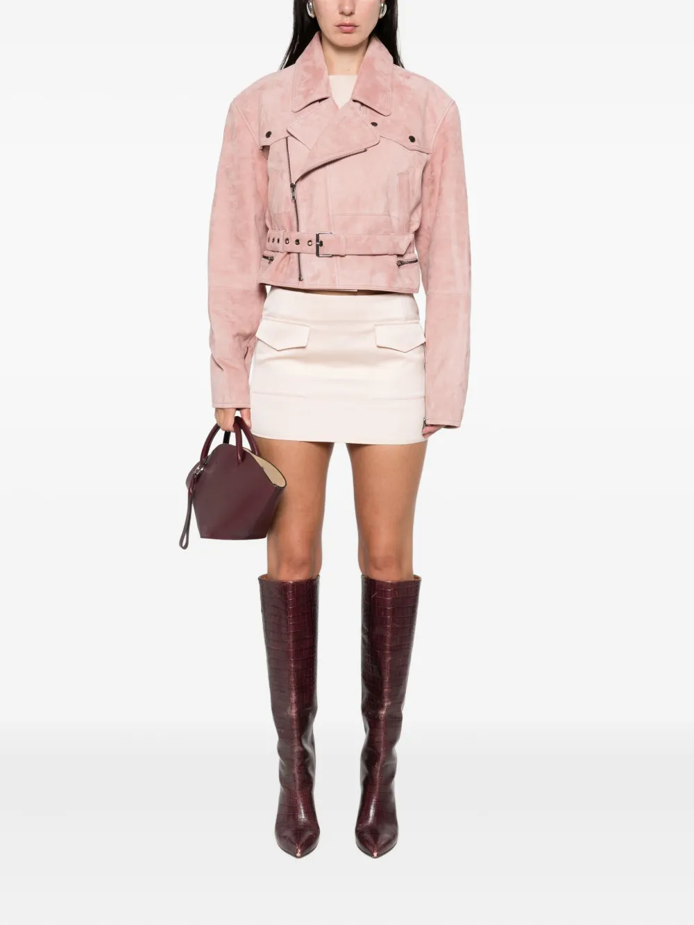 Alex Perry Belted Zip Coat In Pink