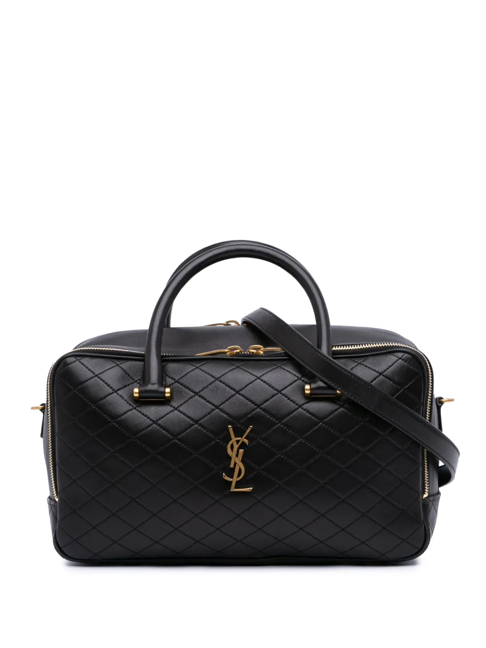 Saint Laurent Pre-Owned 2023 Quilted Lambskin Lyia Duffle Bag satchel | Black | Image 1
