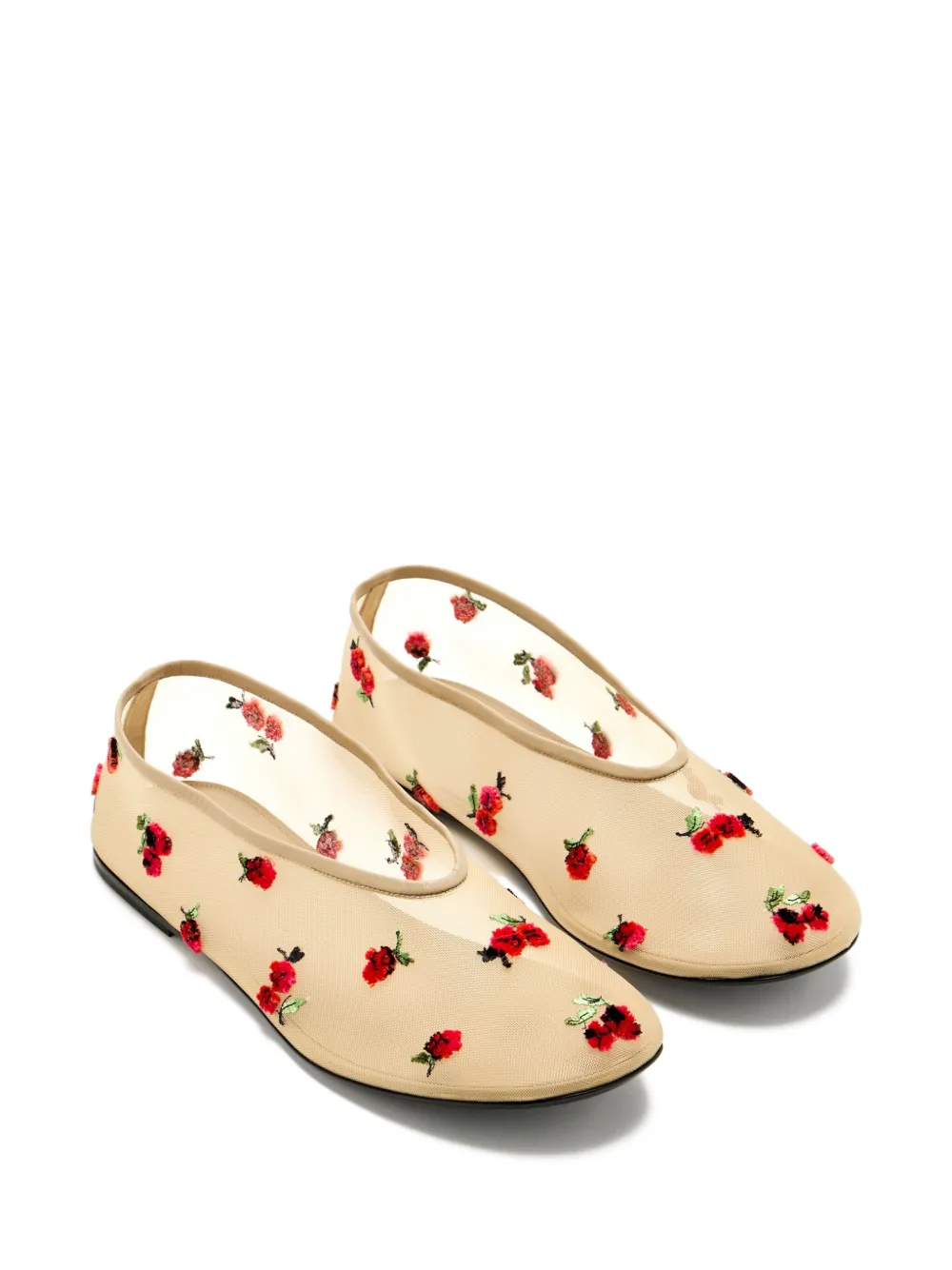 Khaite Marcy Raspberry-embroidery Ballet Flats In Neutral