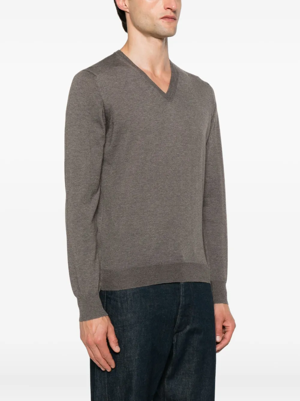 Gran Sasso V-neck Wool Sweater In Brown