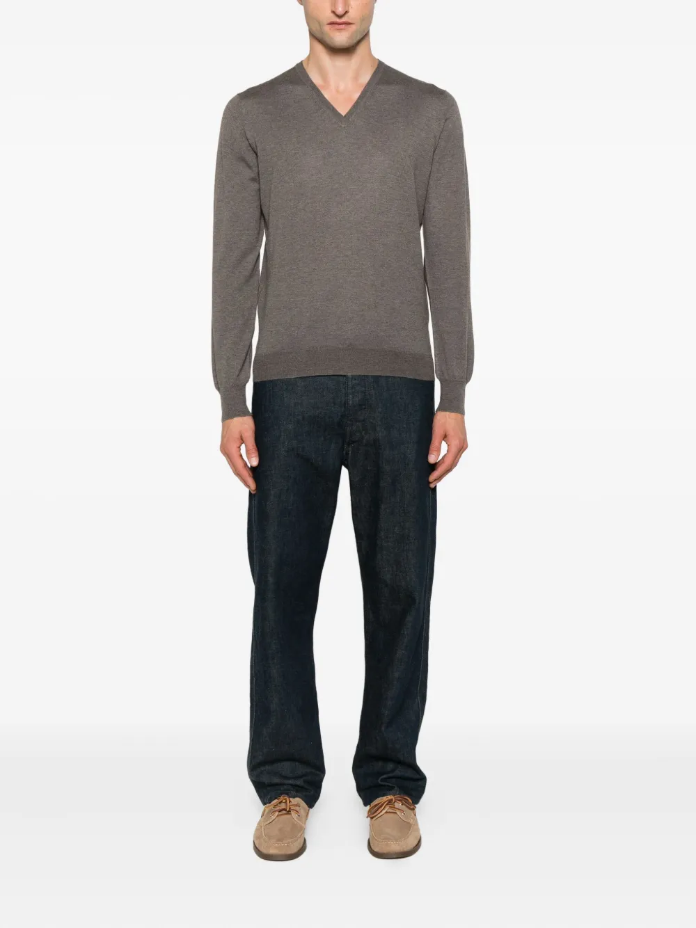 Gran Sasso Wollen sweater met V-hals - Bruin