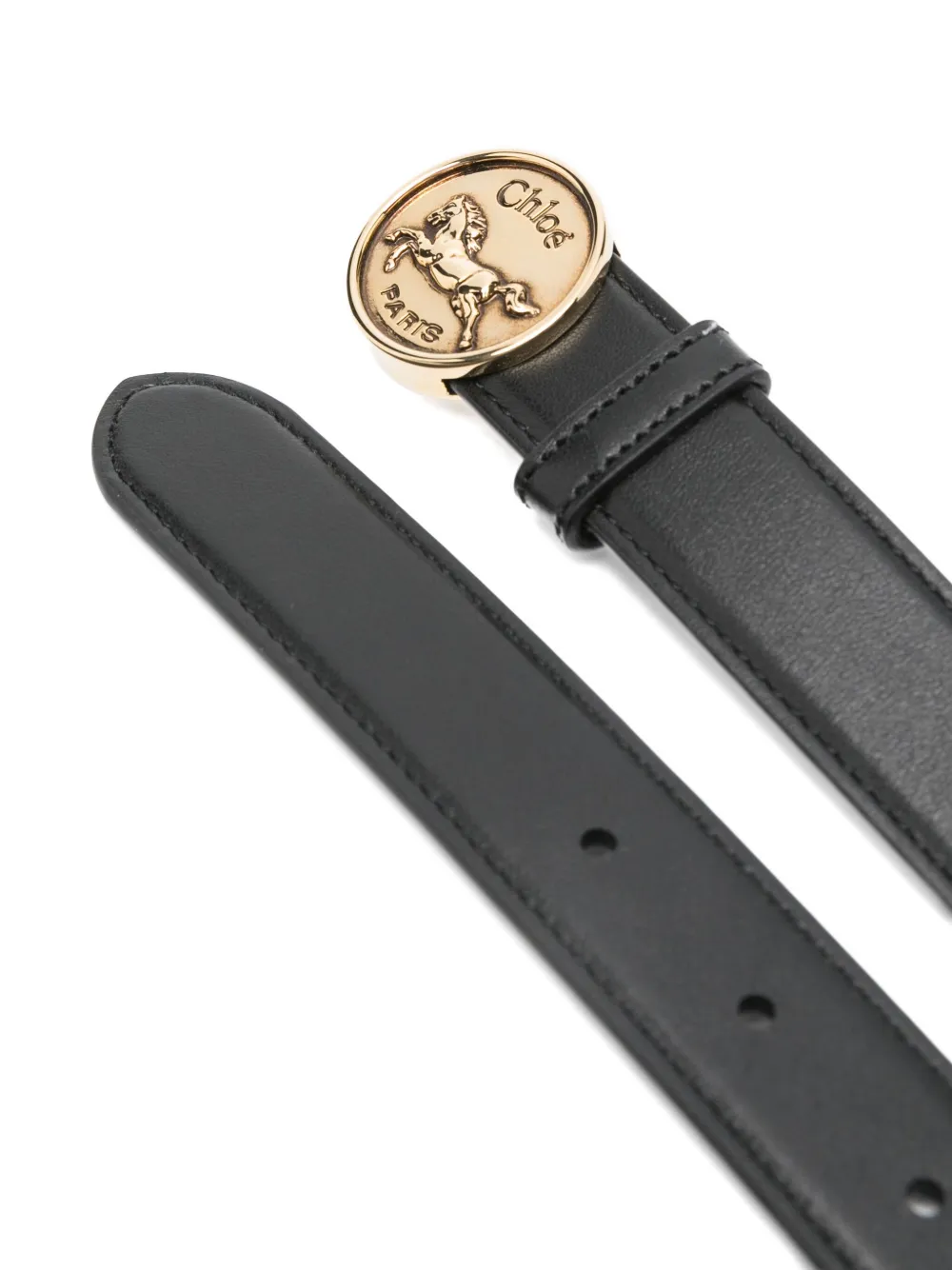 Chloé Eyewear Leren riem met paardenpatroon Zwart