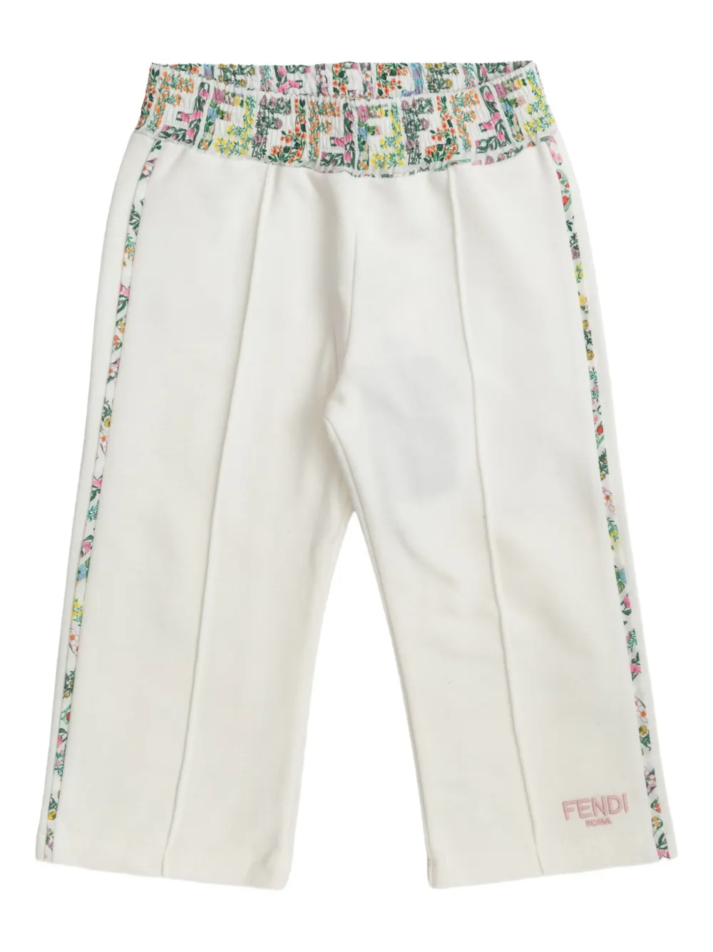 Fendi Kids floral-print side-stripe trousers Wit