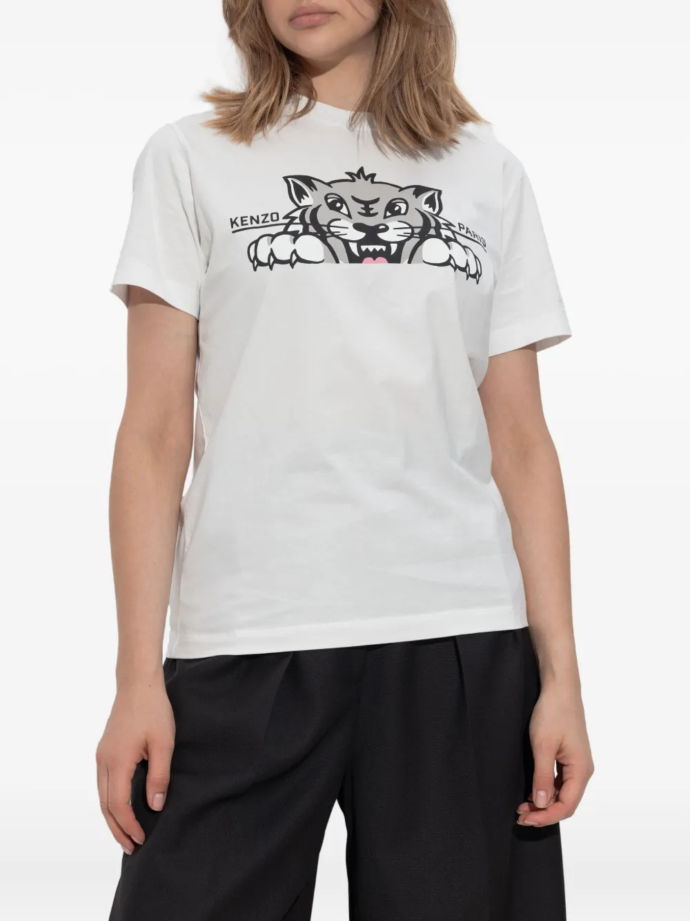 Kenzo tiger-print cotton T-shirt Wit