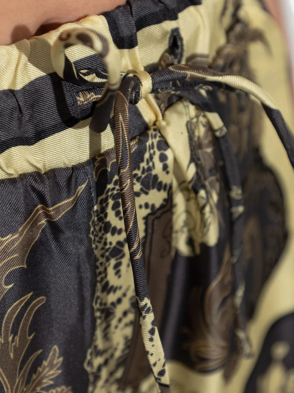 GANNI graphic-print silk trousers Beige