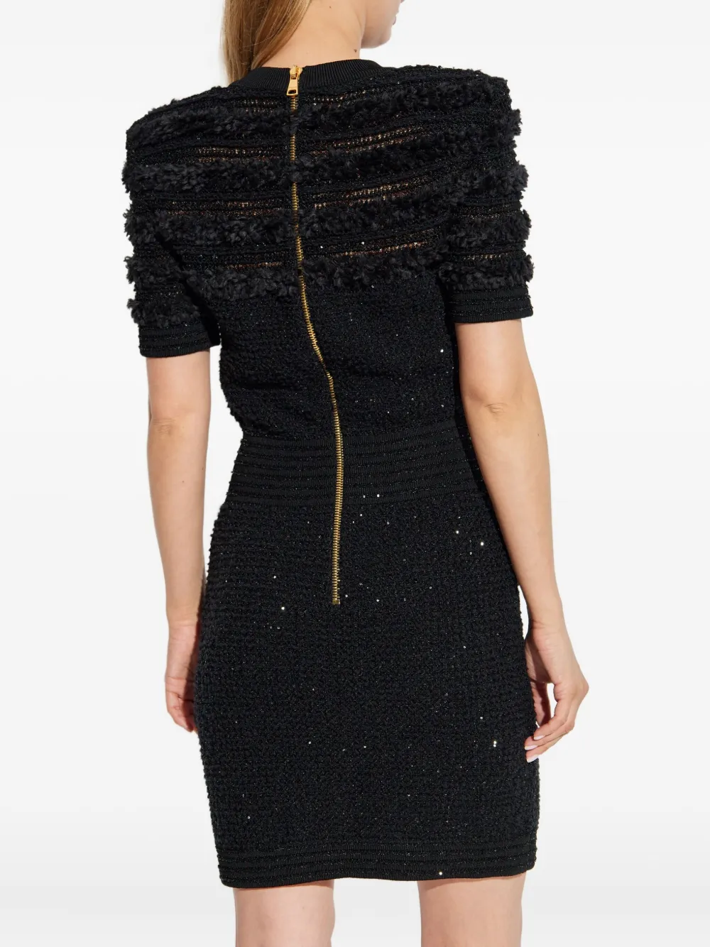 Balmain textured short-sleeve dress Zwart