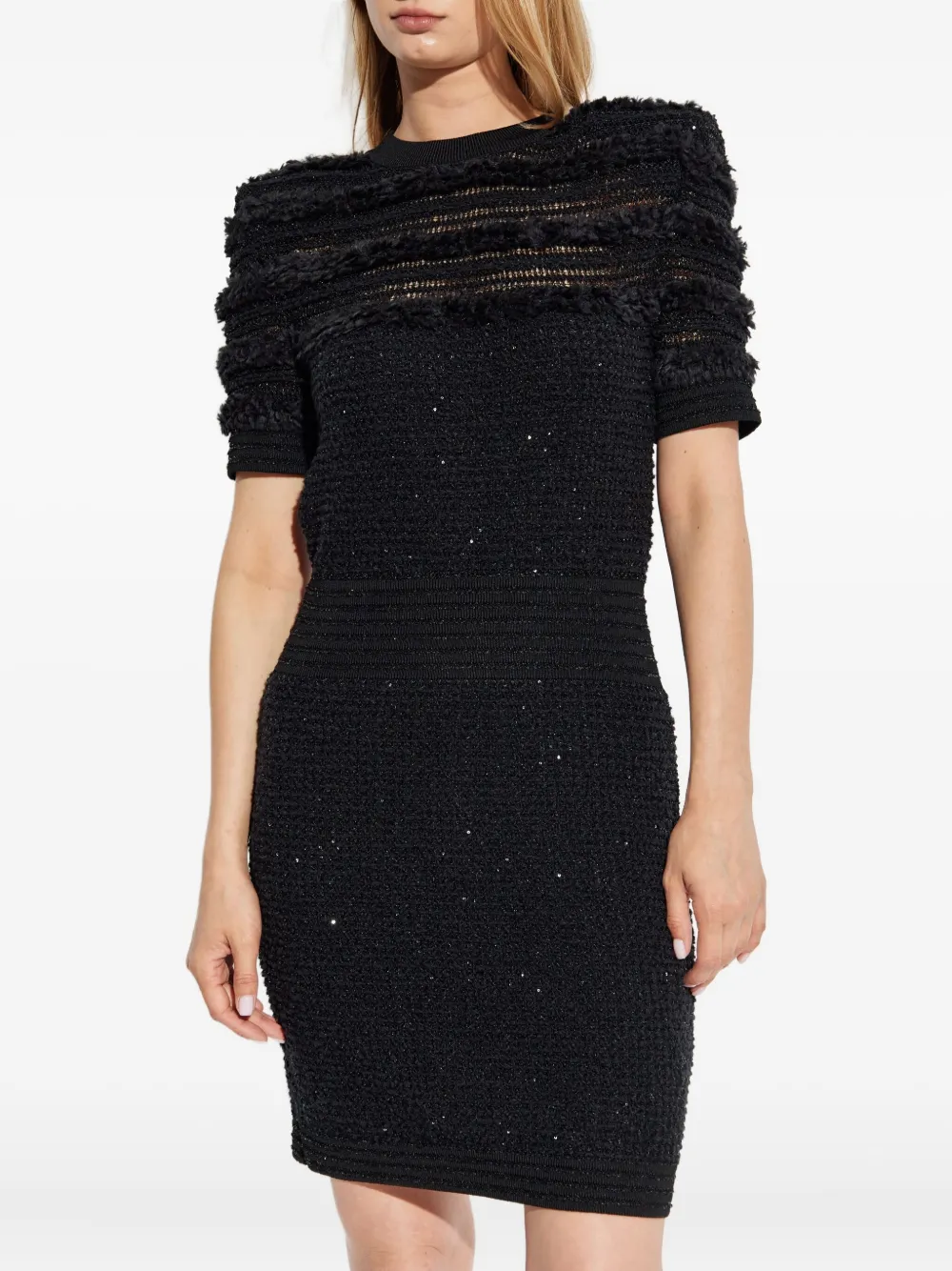 Balmain textured short-sleeve dress Zwart