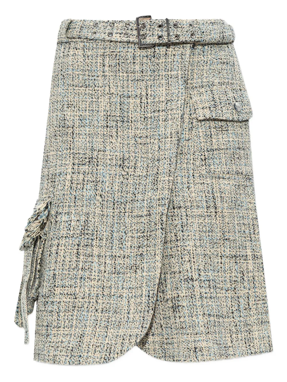 GANNI belted tweed mini skirt Beige