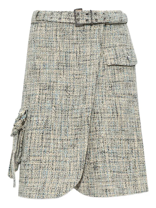 Ganni Belted Tweed Mini Skirt in Neutrals