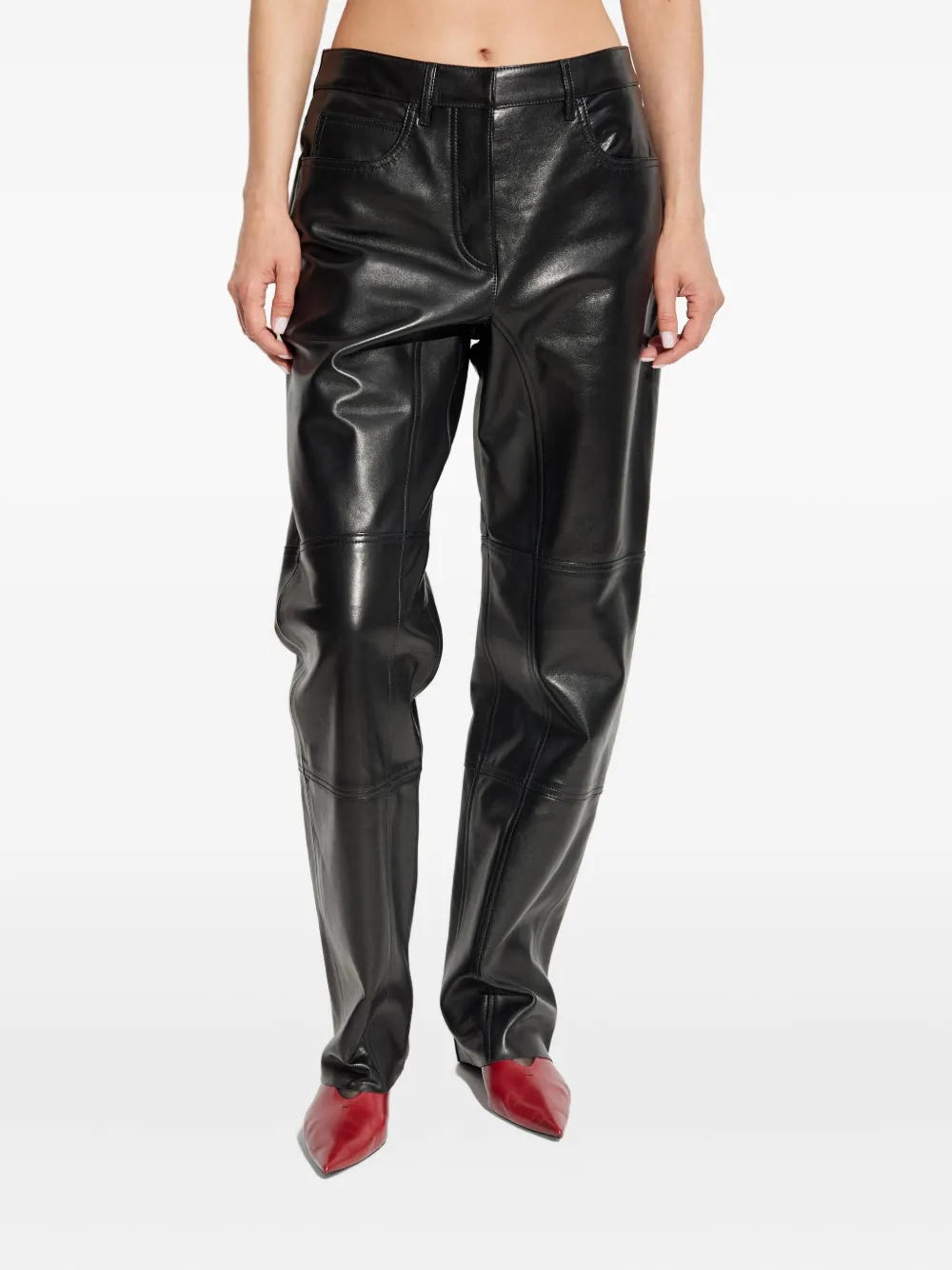 Jil Sander Leren broek Zwart