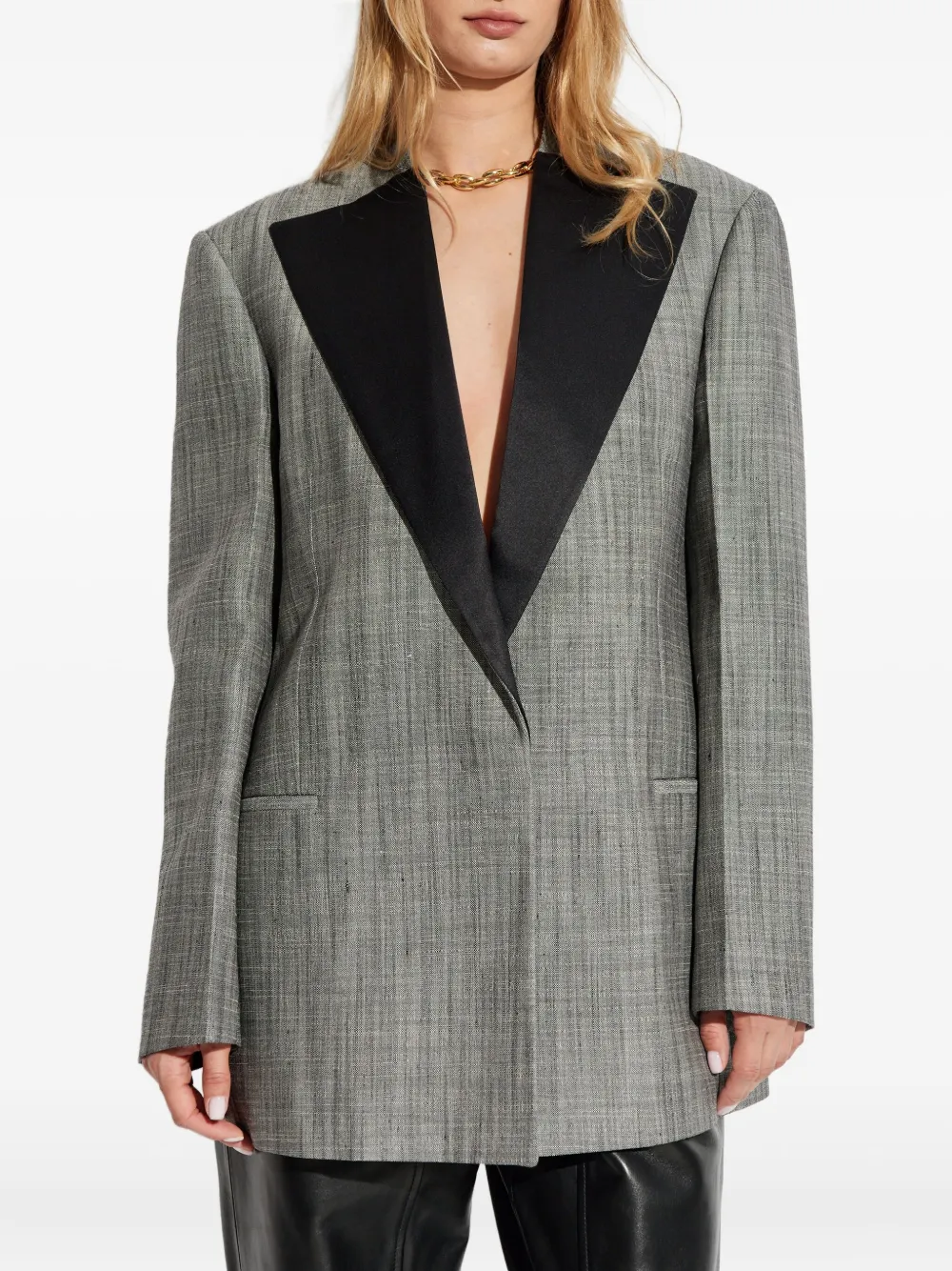 Jil Sander satin-lapel checked jacket Grijs