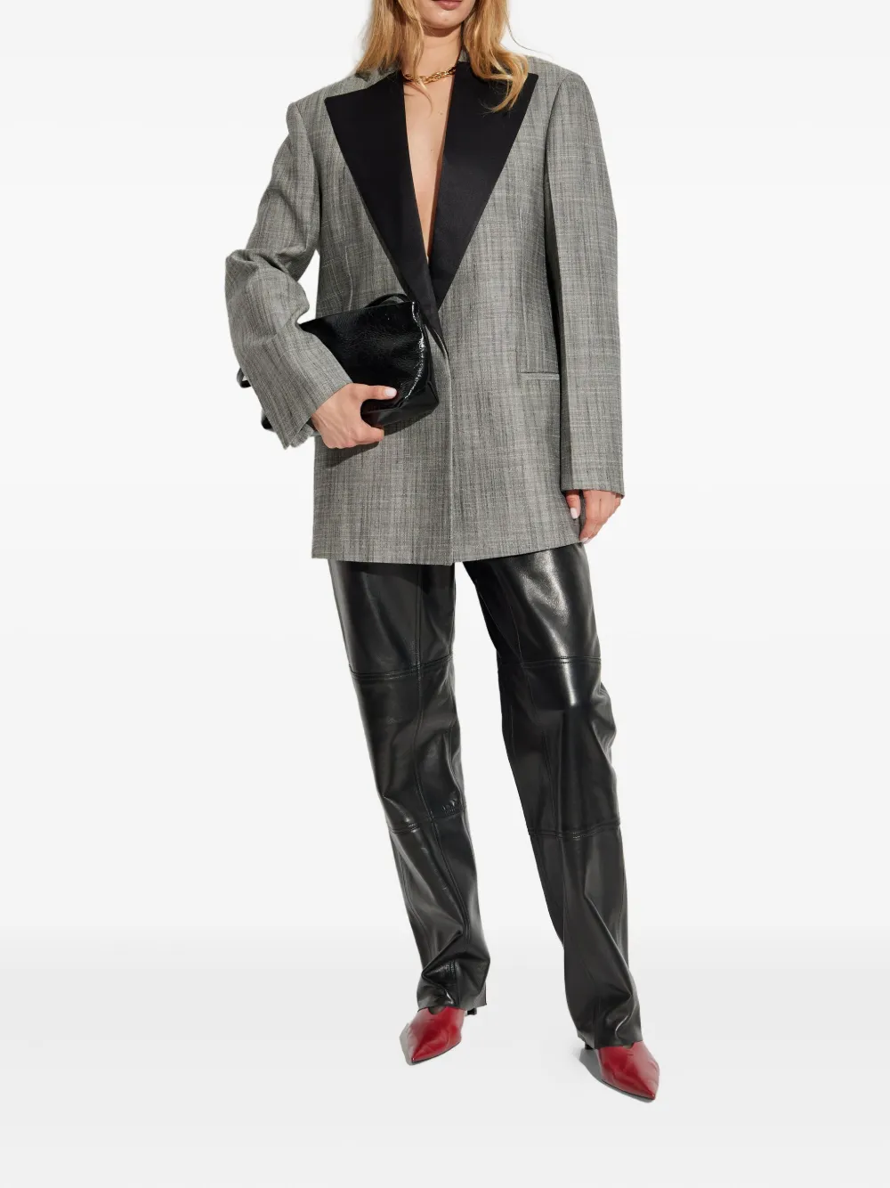 Jil Sander satin-lapel checked jacket Grijs