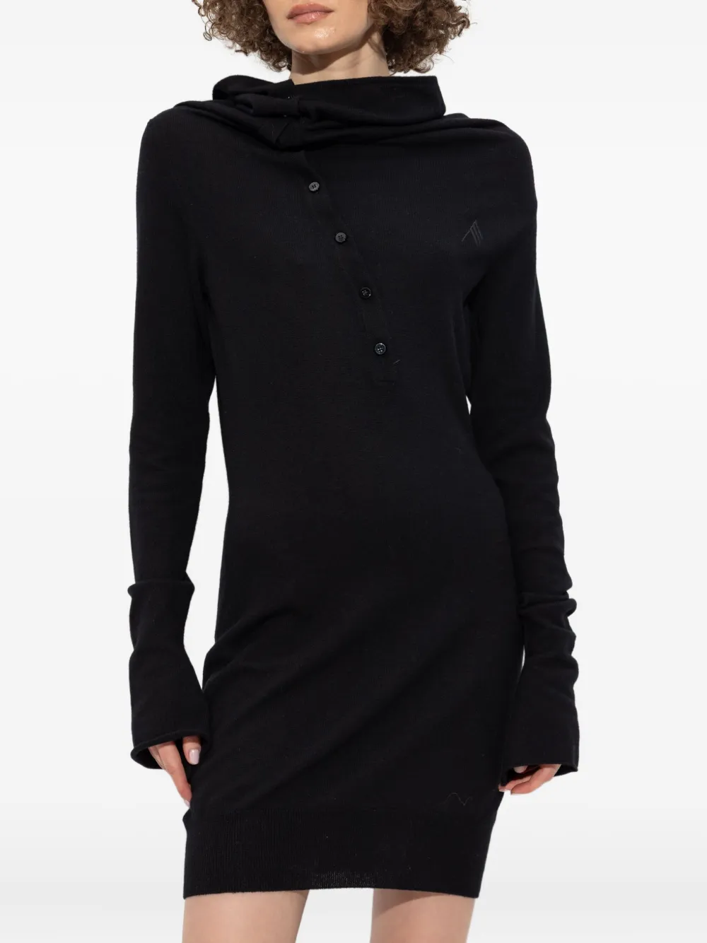 The Attico mock-neck button-up mini dress Zwart