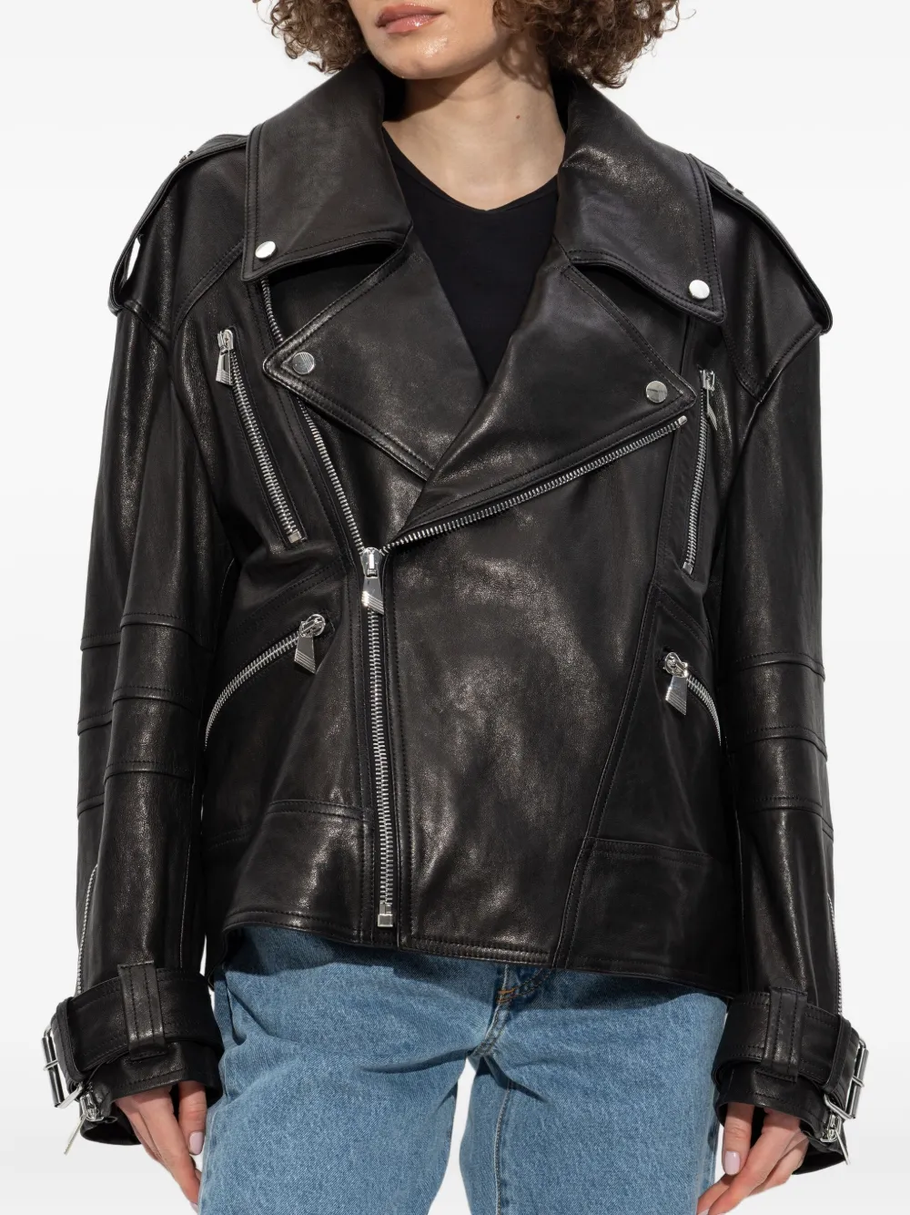 The Attico leather biker jacket Zwart